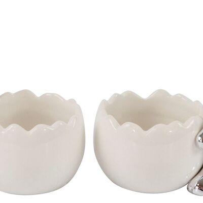 JUEGO DE 2 PIEZAS CON SOPORTE PARA HUEVOS PLATA BRILLO (HOFF8308)