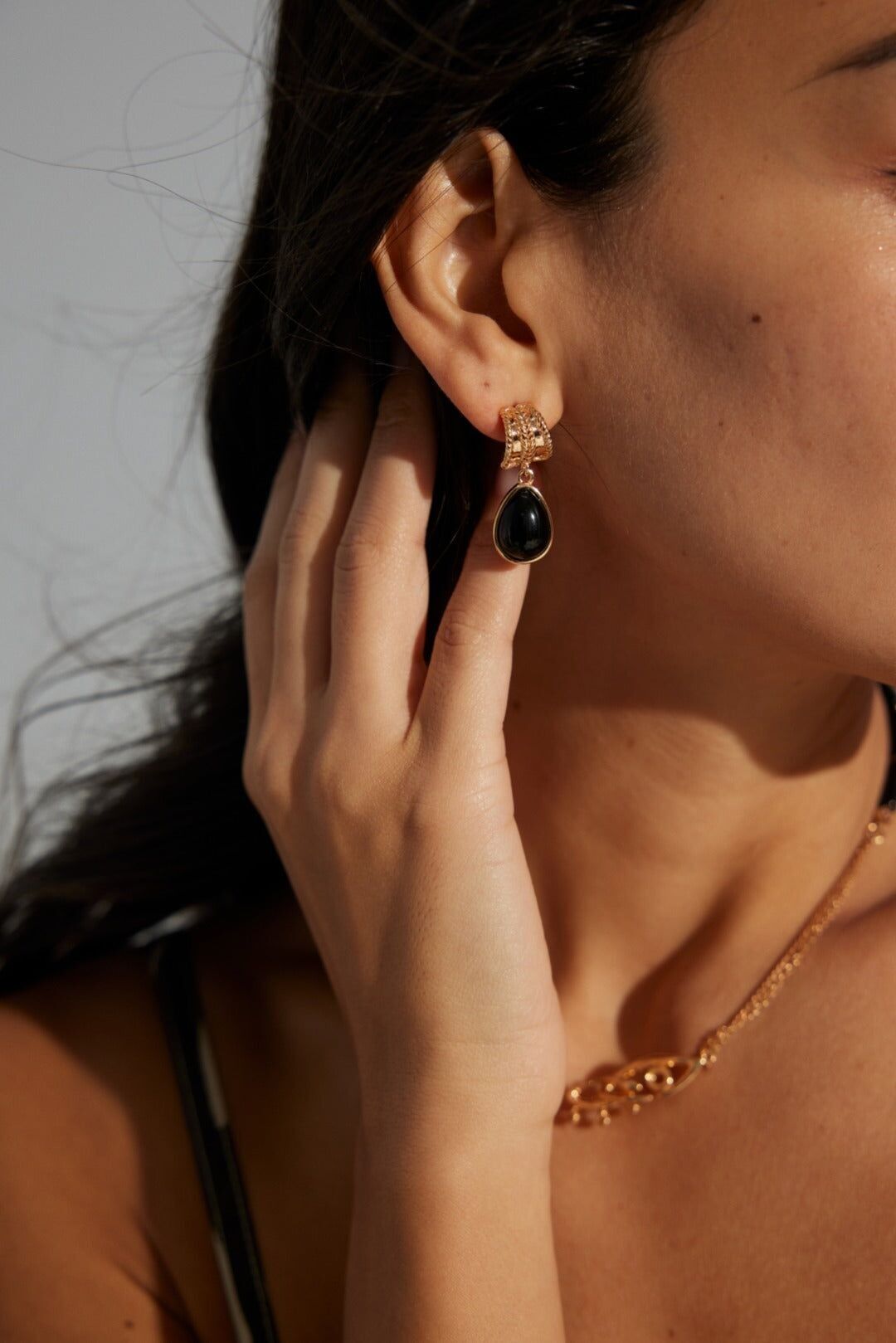 Orecchini in argento massiccio con agata nera - Capucine