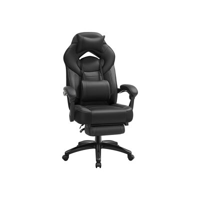 Gamestoel met voetsteun y hoofdsteun zwart 70 x 64 x (120-128) cm (largo x ancho x alto)