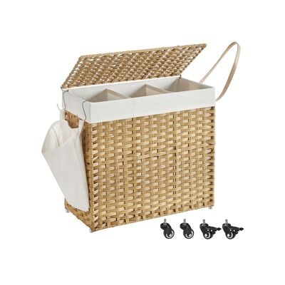 Wasmand met 3 vakken in natural kleur 66 x 33 x 60 cm (largo x ancho x alto)
