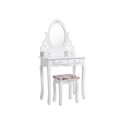 Kaptafel met spiegel en kruk Wit 75 x 139 x 40 cm (L x A x P)