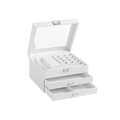 Sieradendoos met lades en wit glassen deksel 23,2 x 20,5 x 14 cm (Largo x Ancho x Alto)