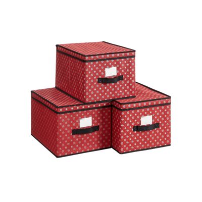 Opbergdozen set van 3 rood 30 x 40 x 25 cm (L x L x A)