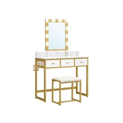 Kaptafel 10 bollen Wit-Goud 90 x 40 x 145,5 cm (L x L x A)