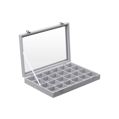 Sieradendoos met grijs glassed deksel 35 x 24 x 5 cm (L x L x A)