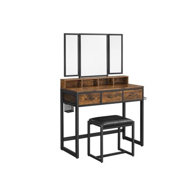 Kaptafel met 3-delige inklapbare spiegel 90 x 40 x 141 cm (largo x ancho x alto)