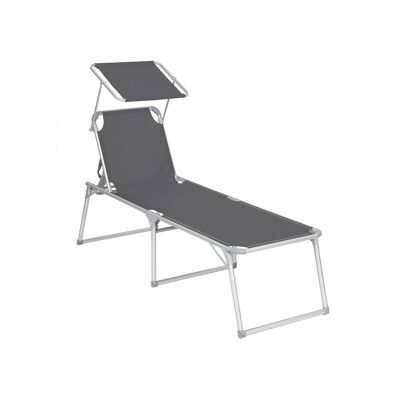 Tuinligstoel met zonnekap grijs 65 x 200 x 48 cm (L x L x A)