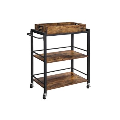 Keukentrolley met vintage bruin dienblad 65 x 40 x 86 cm (L x L x A)