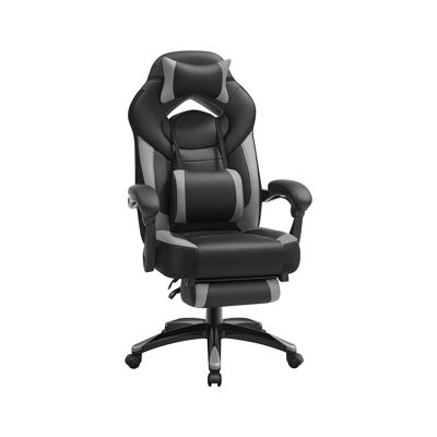 Gamestoel met voetsteun zwart-grijs 0 x 64 x (120-128) cm (L x L x A)