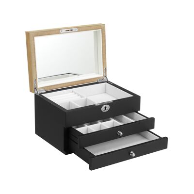 Elegantes juwelendoos con espejo negro 24,5 x 17 x 14,5 cm (largo x ancho x alto)