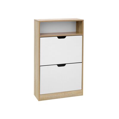 Schoenenrek met 2 kleppen in wit en natuurlijke kleur 60 x 24 x 102 cm (L x B x H)