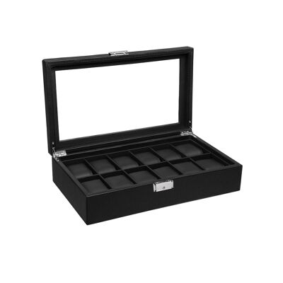 Caja de relojes para 12 relojes Negro 36,2 x 9 x 21,3 cm (An x Al x P)