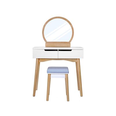 Eenvoudige kaptafel in wit en natuurlijke kleur 80 x 128 x 40 cm (kaptafel, B x H x D)