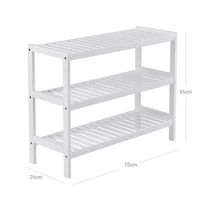 Zapatero de bambú blanco 70 x 55 x 26 cm (ancho x alto x profundidad)