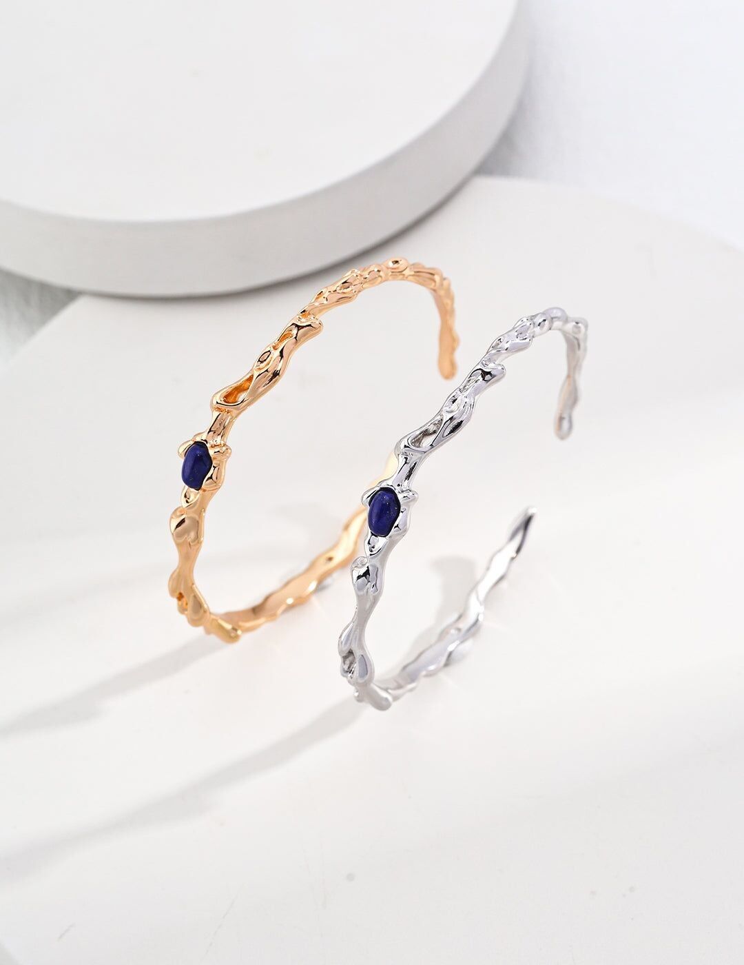 Bracciale rigido in argento massiccio con pietra naturale - Zélie