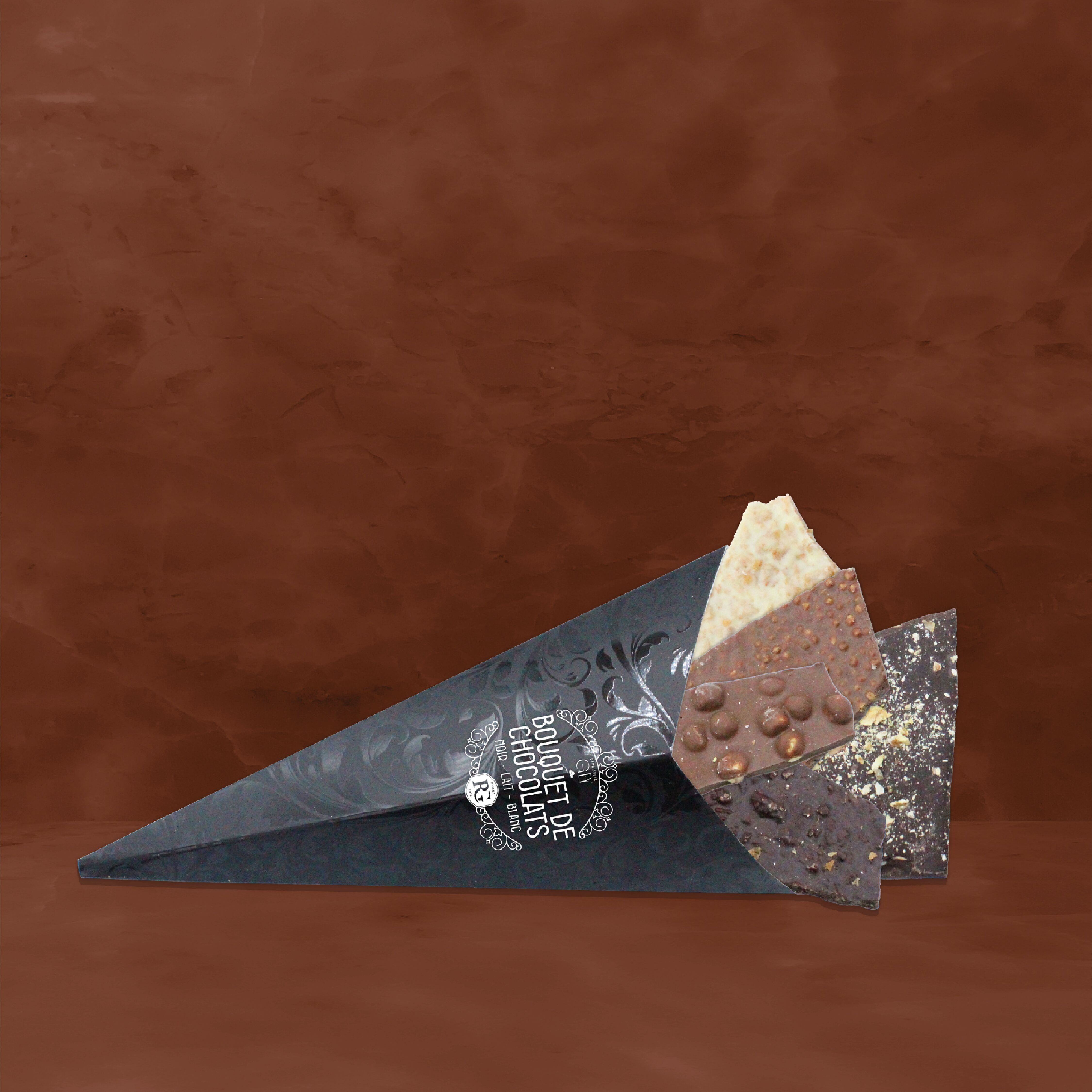 Bouquet of dark, white and milk chocolate chips