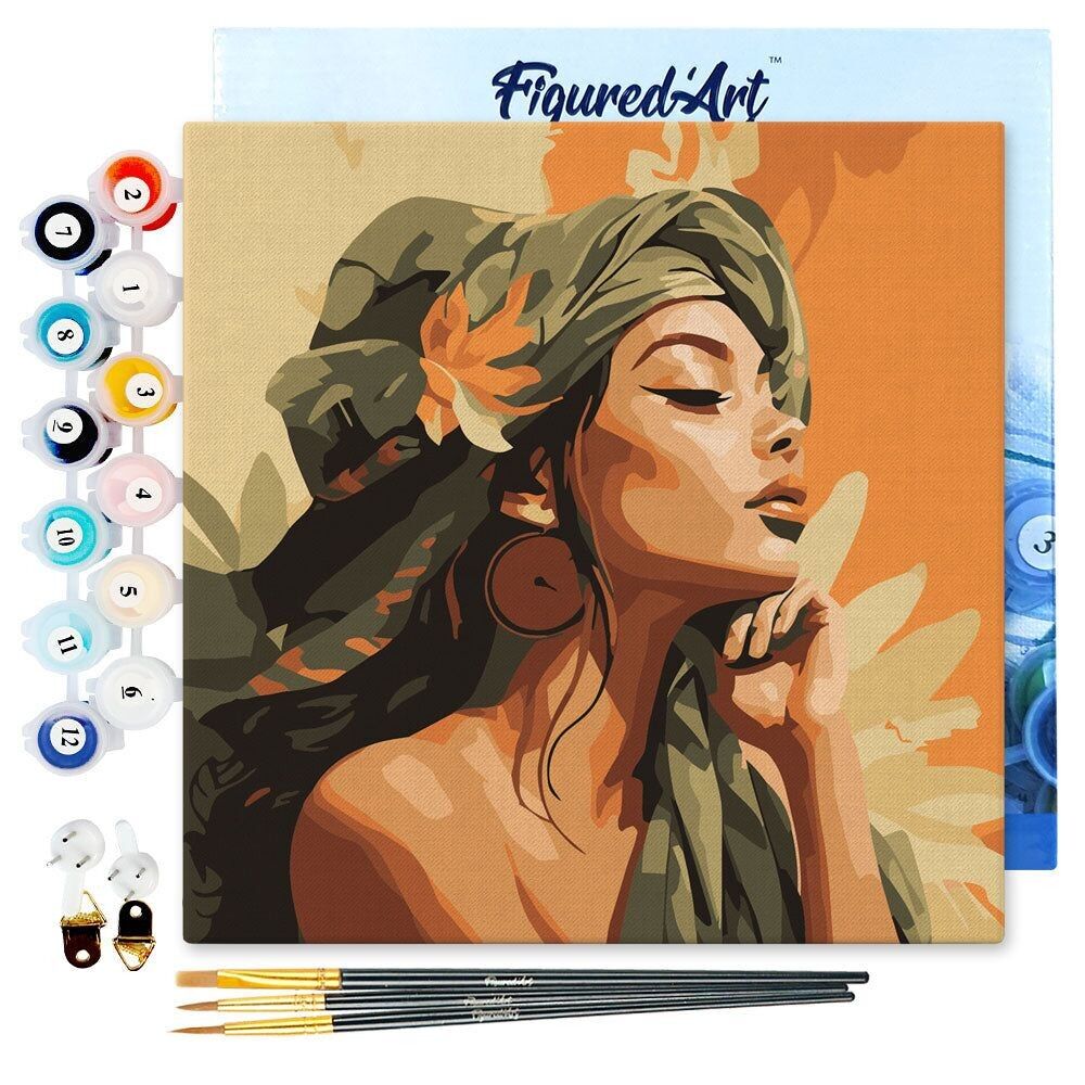 Mini Painting by Numbers 20x20cm con cornice Donna con turbante africano