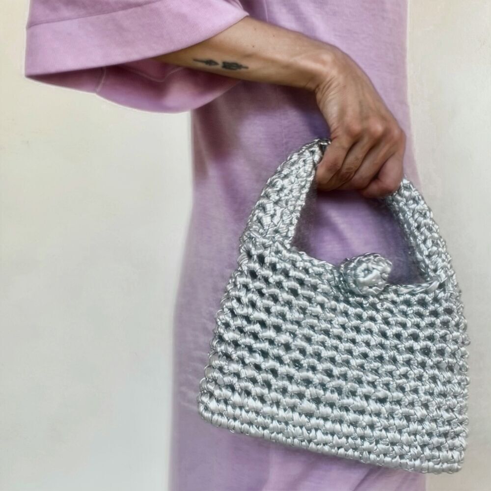Borsa a mano all'uncinetto "Kalliopi metallics" con tracolla extra
