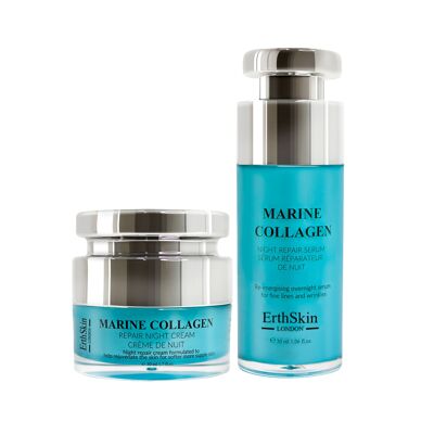 "Crema da notte al collagene marino 50 ml Siero riparatore da notte al collagene marino 30 ml"
