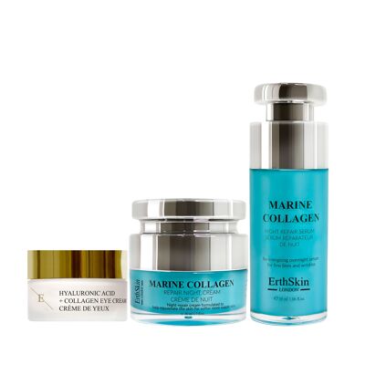 Crema Notte al Collagene Marino 50ml + Acido Ialuronico + Crema Contorno Occhi Collagen Pro Age + Siero Riparatore Notte al Collagene Marino 30ml