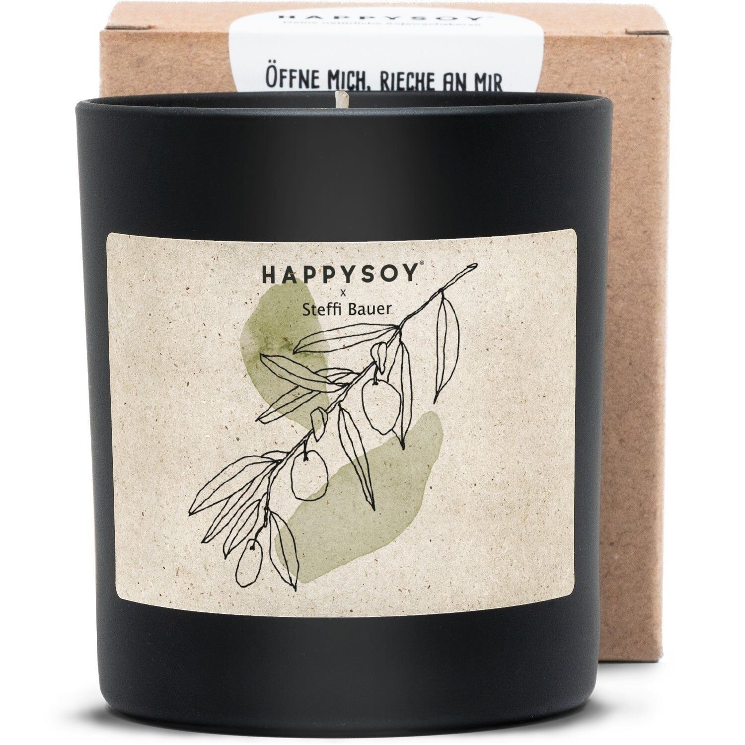 Candela profumata - Collezione HAPPYSOY® Art di Steffi Bauer "Oliva"