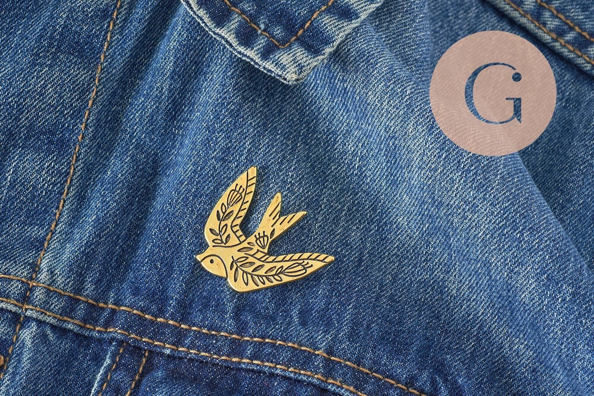 Spilla rondine in acciaio inossidabile 304 dorato 33 mm, decorazione giacca, x1 (G9784)