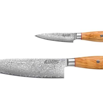 Set of 2 Wusaki Fujiko 10CR Damascus Chef + Office Knives