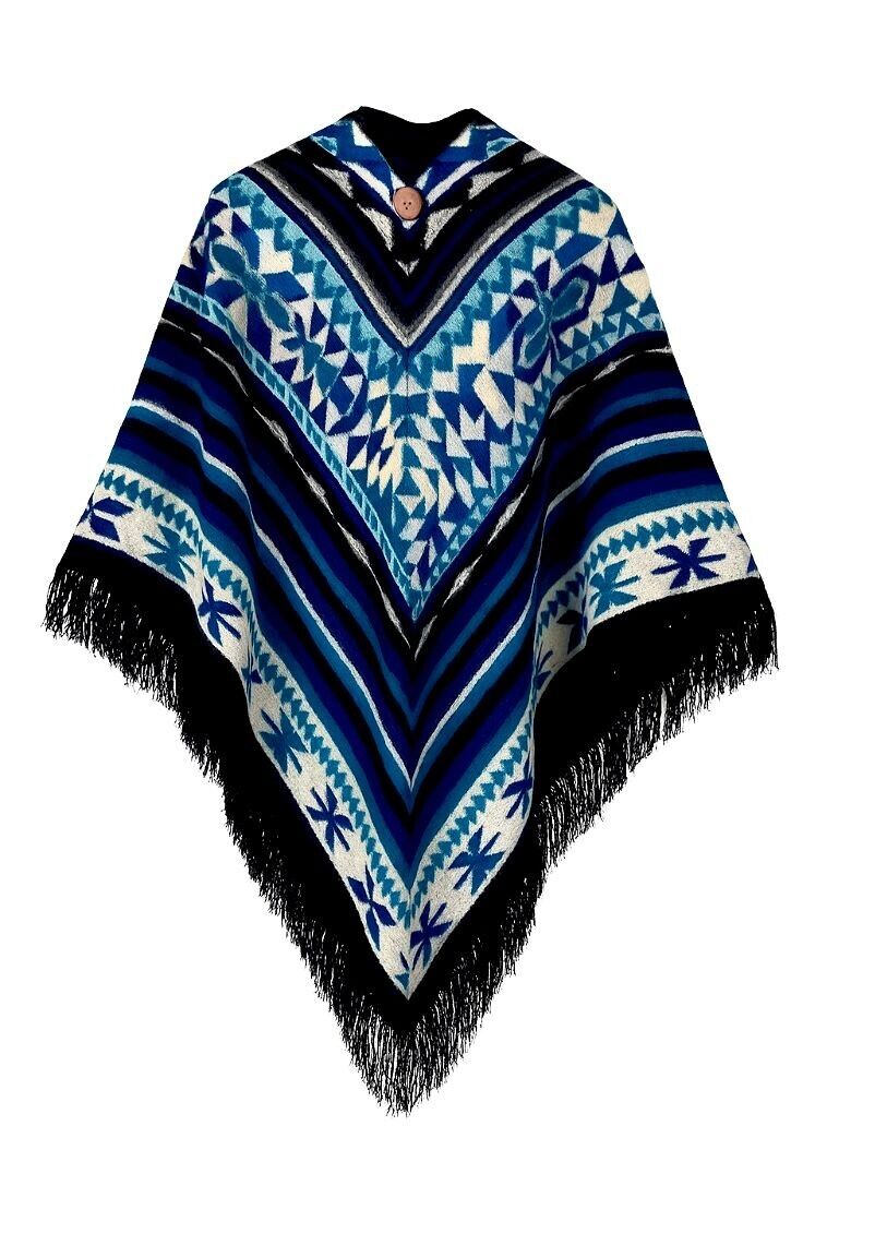 Poncho | Triangolo | Lana di alpaca | Ecuador | Blu