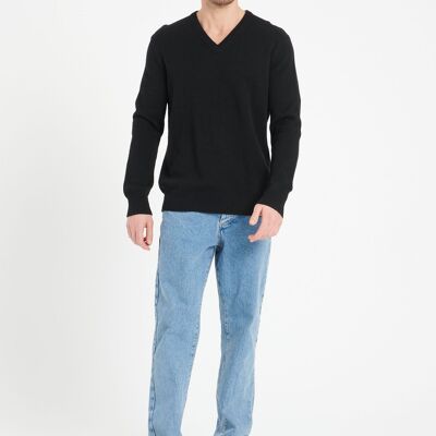 LUKE 13 Pull col V en cachemire 4 fils noir