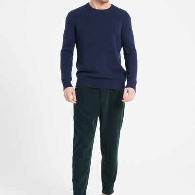 LUKE 14 Jersey azul marino de 4 capas de cashmere con cuello redondo