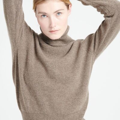 LILLY 21 Jersey de cuello alto de cachemir acanalado topo