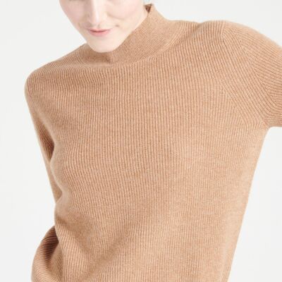 MIA 1 Camel Ribbed Cashmere High Neck Sweater
