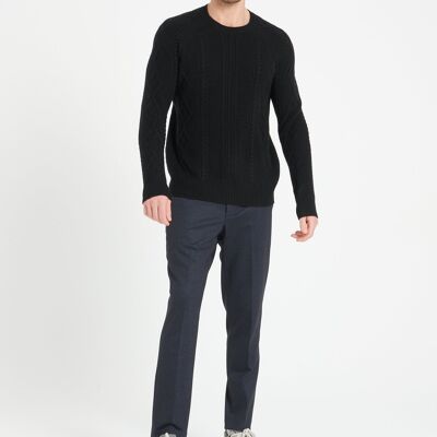 ZACH 1 6-ply black cable-knit cashmere crew neck sweater