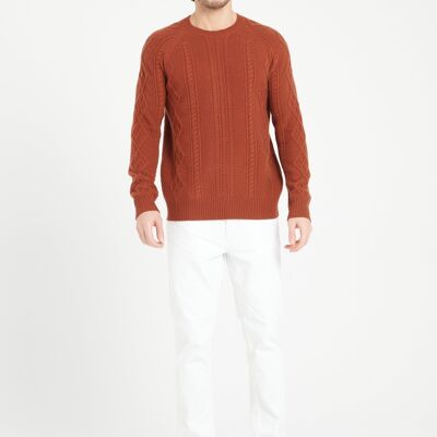 ZACH 1 6-ply cable knit cashmere crew neck sweater in terracotta
