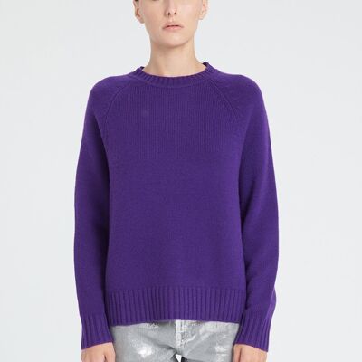 ZAYA 7 Jersey de cuello redondo y manga raglán en cashmere de 6 hilos violeta