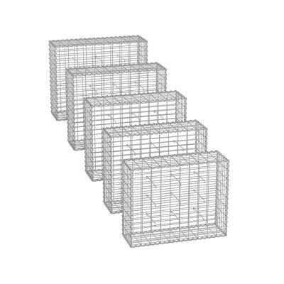 Set di 5 cestini in gabbione 100 x 80 x 30 cm argento