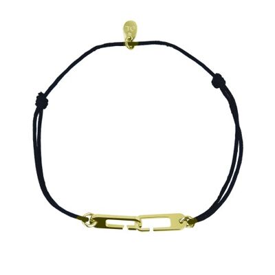 Bracelet Osmose sur cordon ajustable au choix en vermeil jaune - Fermoir medium - noir