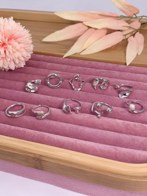 Set de 10 bagues en acier inoxydable sans présentoir SET105