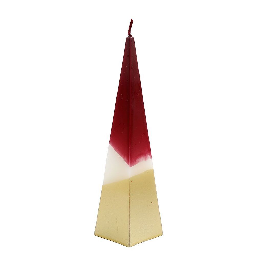 Candela a piramide rossa e oro da 20 cm