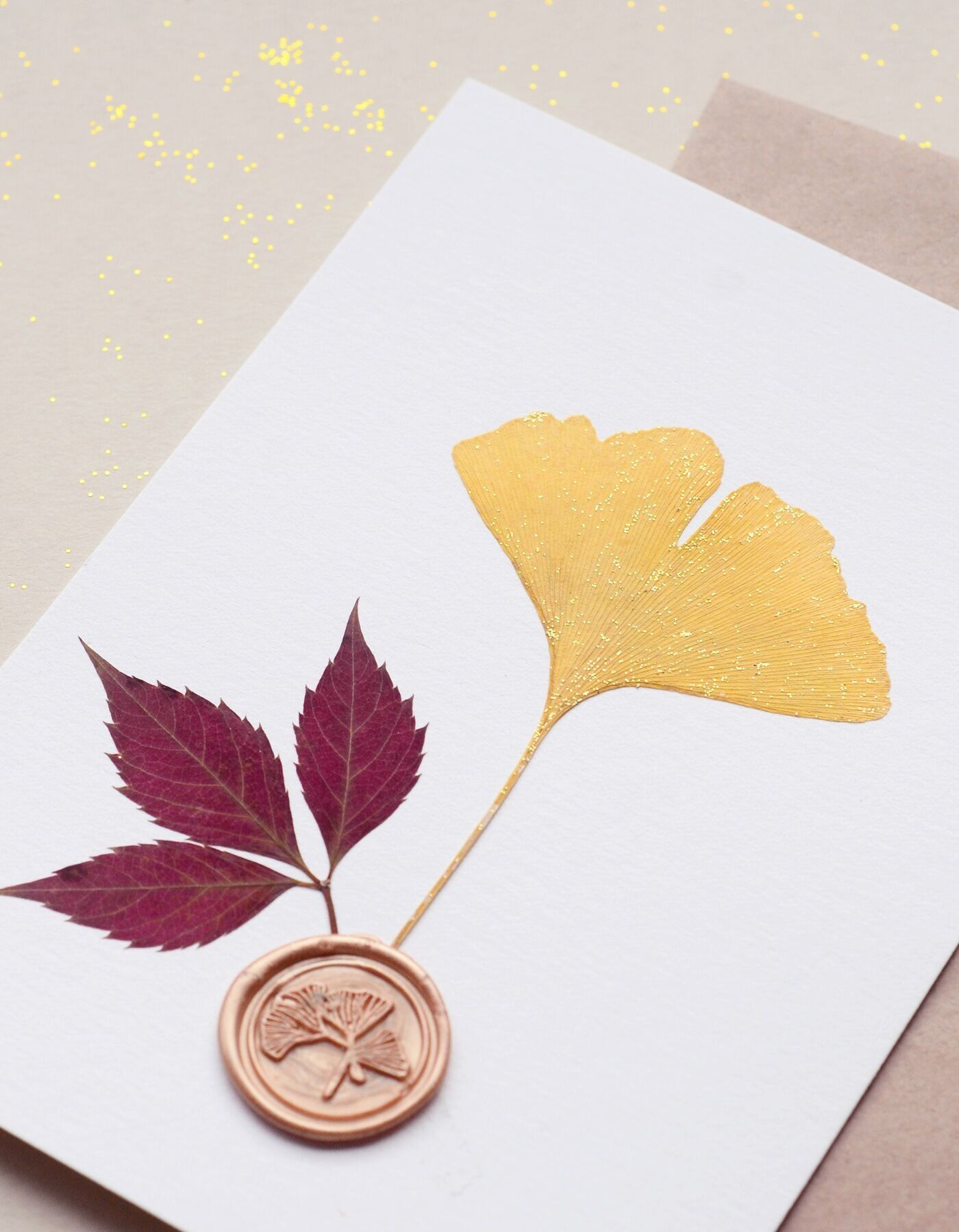 Erbario di Ginkgo scintillante sigillato • Scheda 13x18 cm