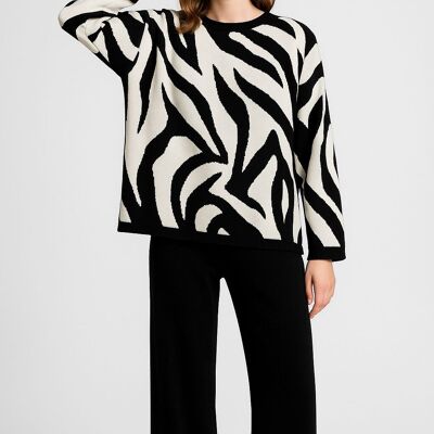 Heavy Knit Zebra Design Jumper And Wide Leg Trousers Set