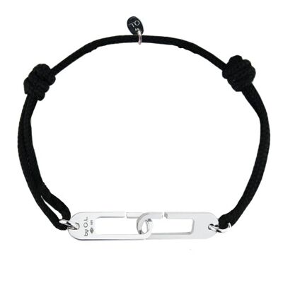 Bracelet Osmose Argent sur cordon au choix - Fermoir XL -noir