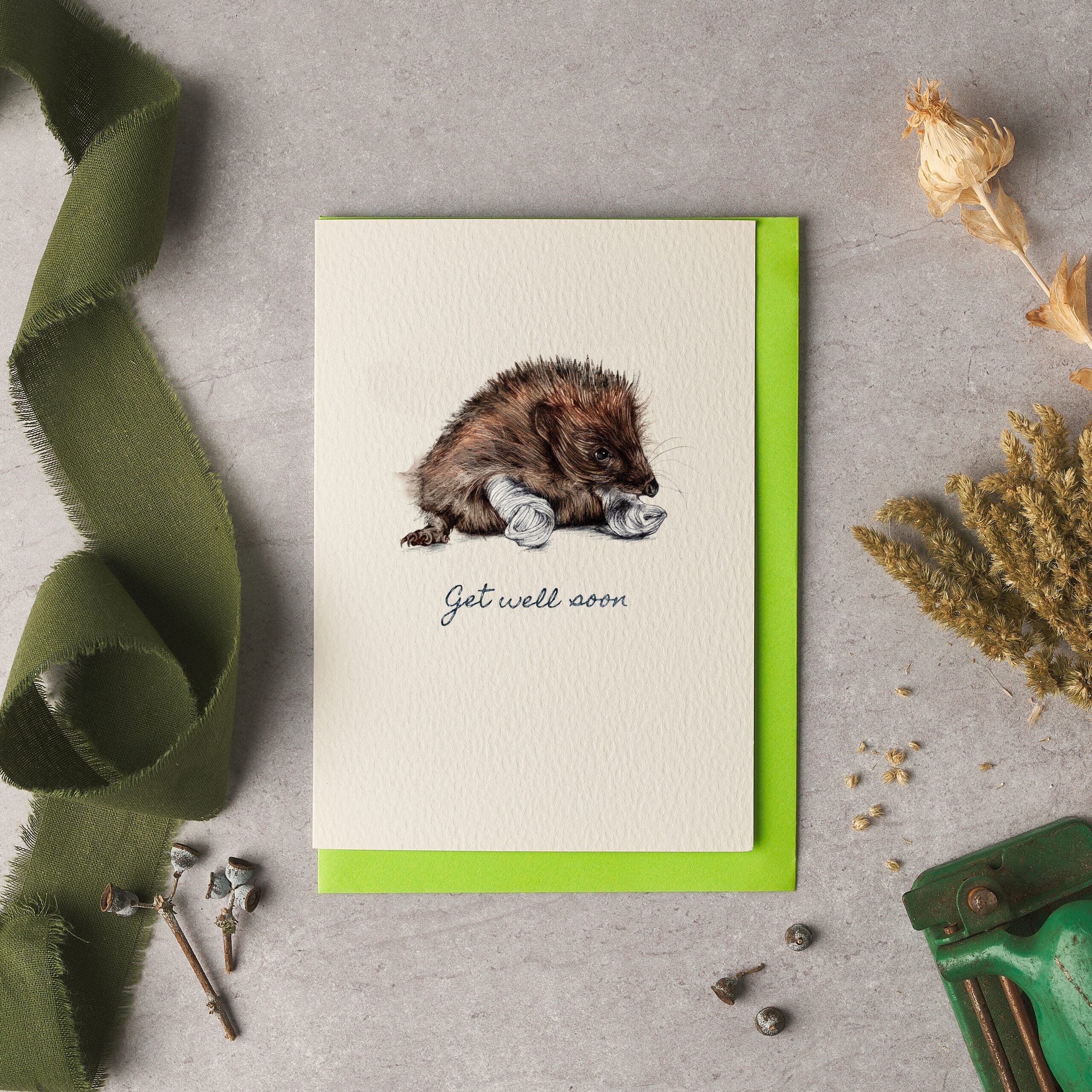 Biglietto di auguri "Guarisci presto" con il riccio