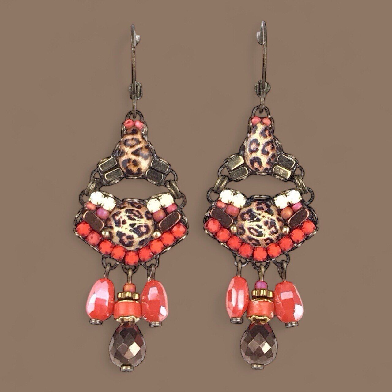 Boucles d'oreilles en cristal de panthère orange