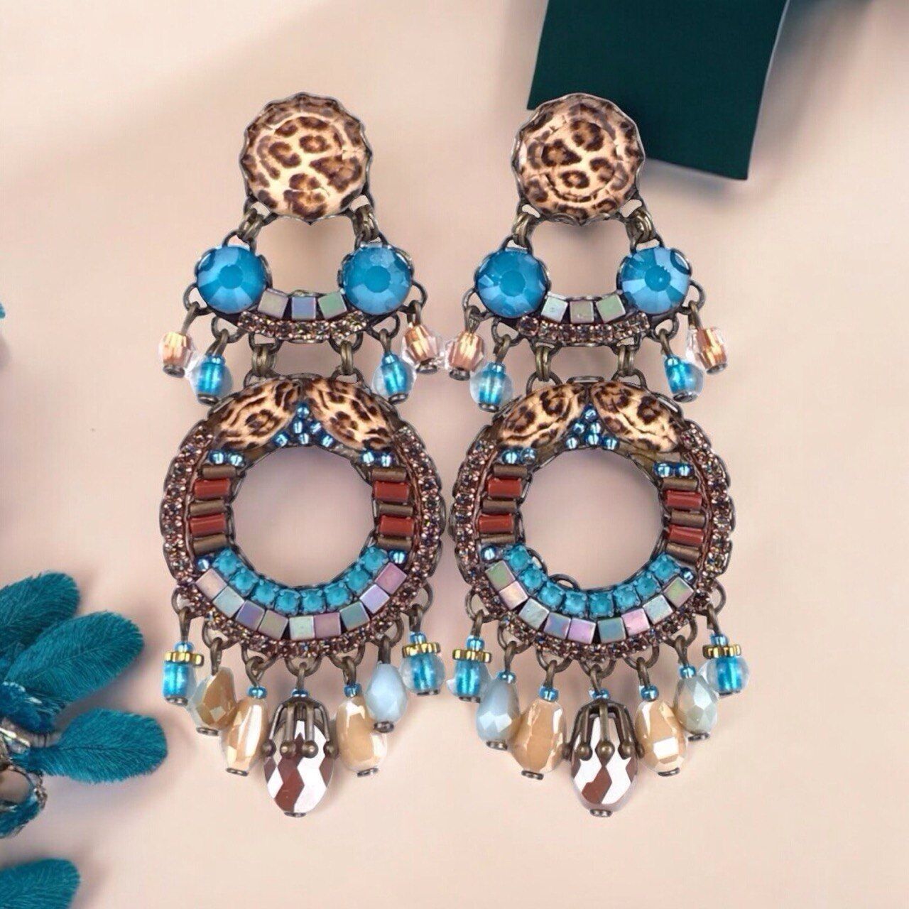 Boucles d'oreilles cristal Panthère TURQUOISE