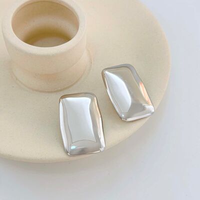 Silver Earrings with Shiny Rectangular Plates