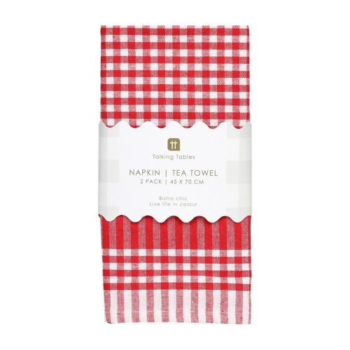 Bon Appetit Red & White Fabric Gingham Napkins/Tea Towels - 2 Pack