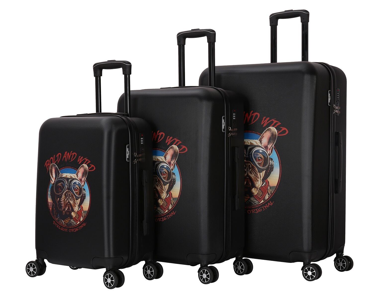Set di 3 valigie con 4 ruote doppie rigide ABS - DOGGY RIDER - DEELUXE