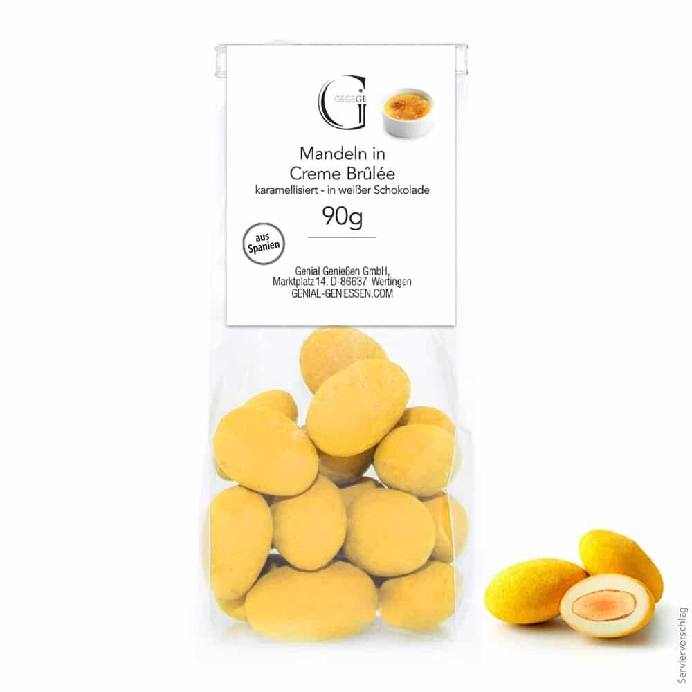 Almonds in white chocolate with creme brûlée 90g
