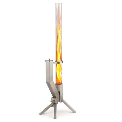 GARDENFLARE Tubo Fuoco - Colonna Fuoco in Acciaio Inossidabile e Torcia a Pellet - Elegante Stufa da Esterno - Caminetto da Giardino Alternativo per Patio e Giardino (Argento)